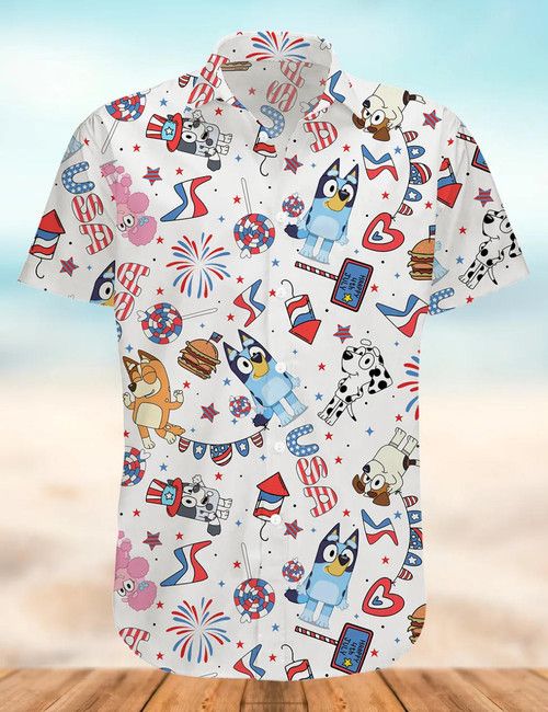 Bluey Hawaii White Shirt 4th Of July Festive Islander Outfit