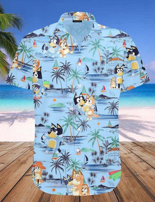 Bluey Hawaiian Blue Shirt Shorts Combo Men’s Beach Ready Look