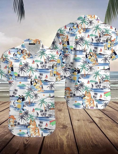 Bluey Hawaiian White Shirt Shorts Combo Seaside Breeze for Men