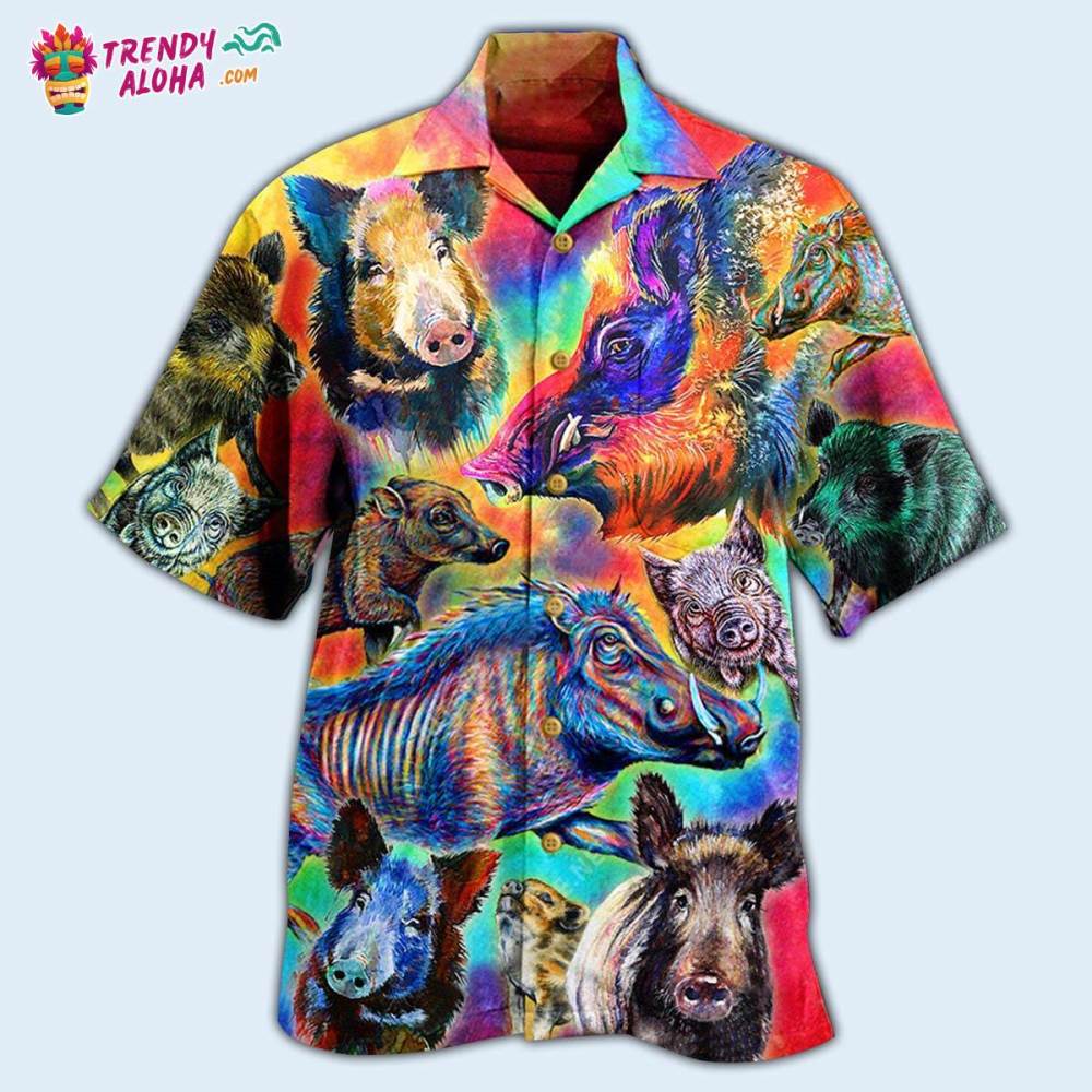 Boar Colorful Wild Boar In Colorful Background Hawaiian Shirt – Trendy Aloha