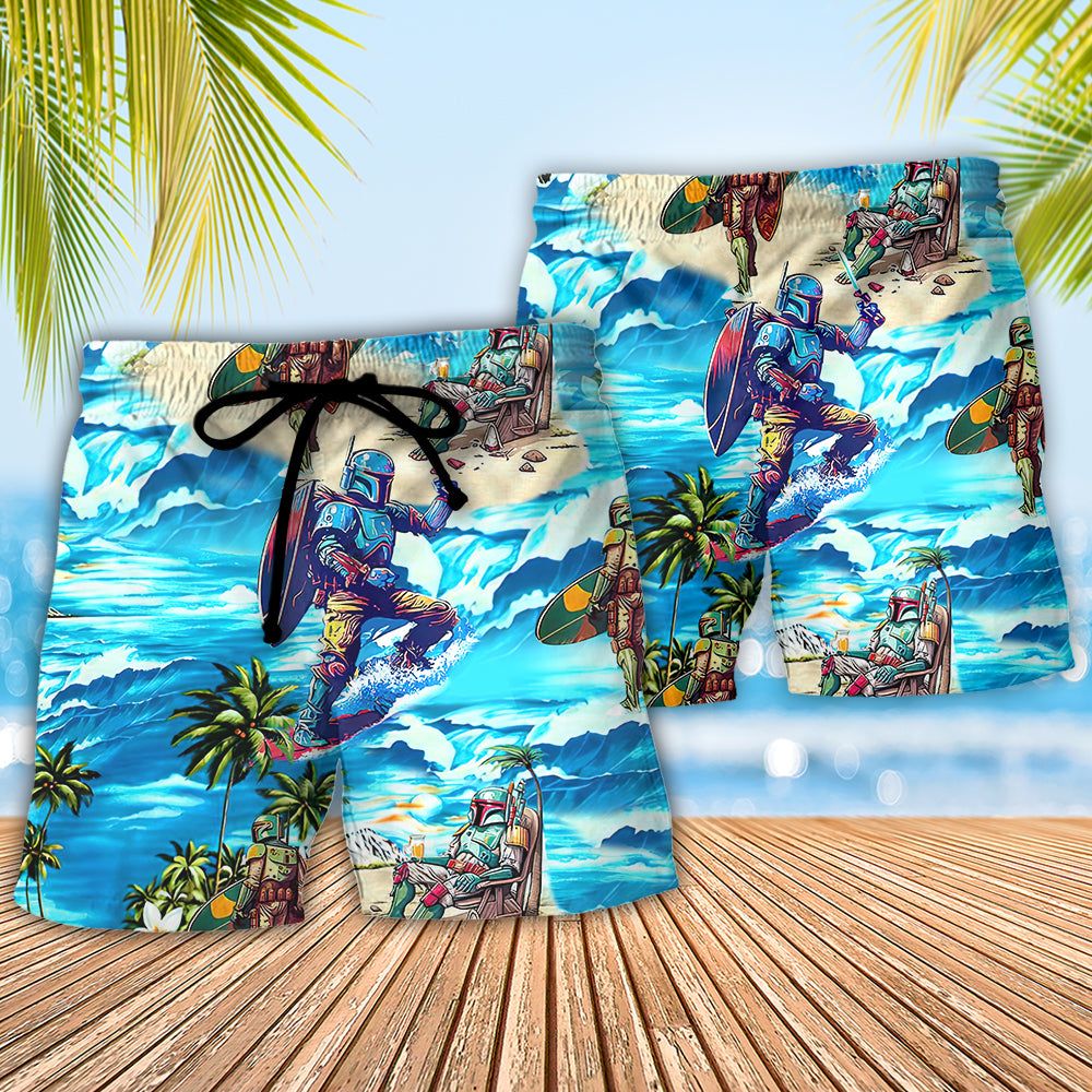Boba Fett Starwars Surfing Trendy Aloha Hawaiian Beach Shorts