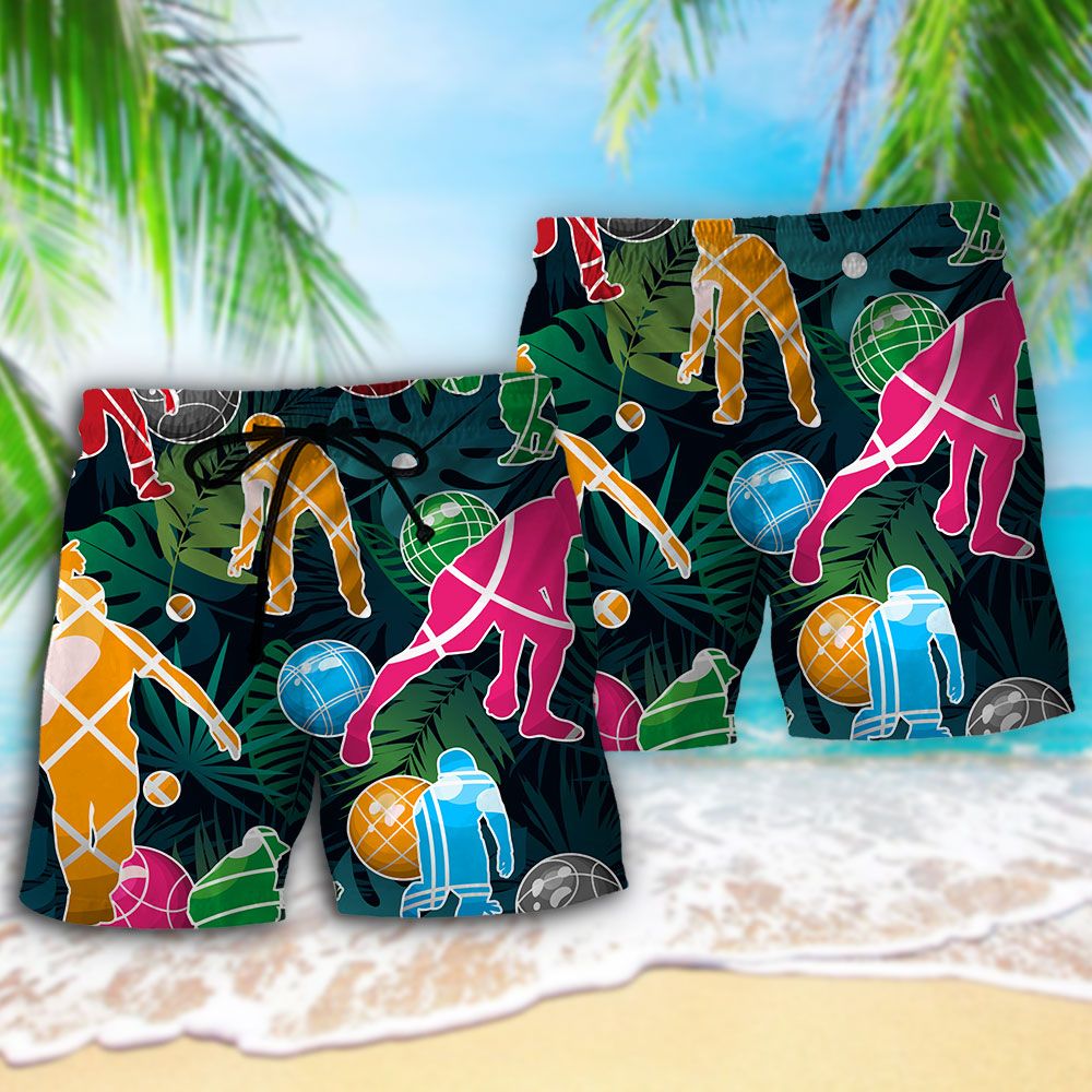 Bocce Ball Tropical Colorful Ball Games Trendy Aloha Hawaiian Beach Shorts