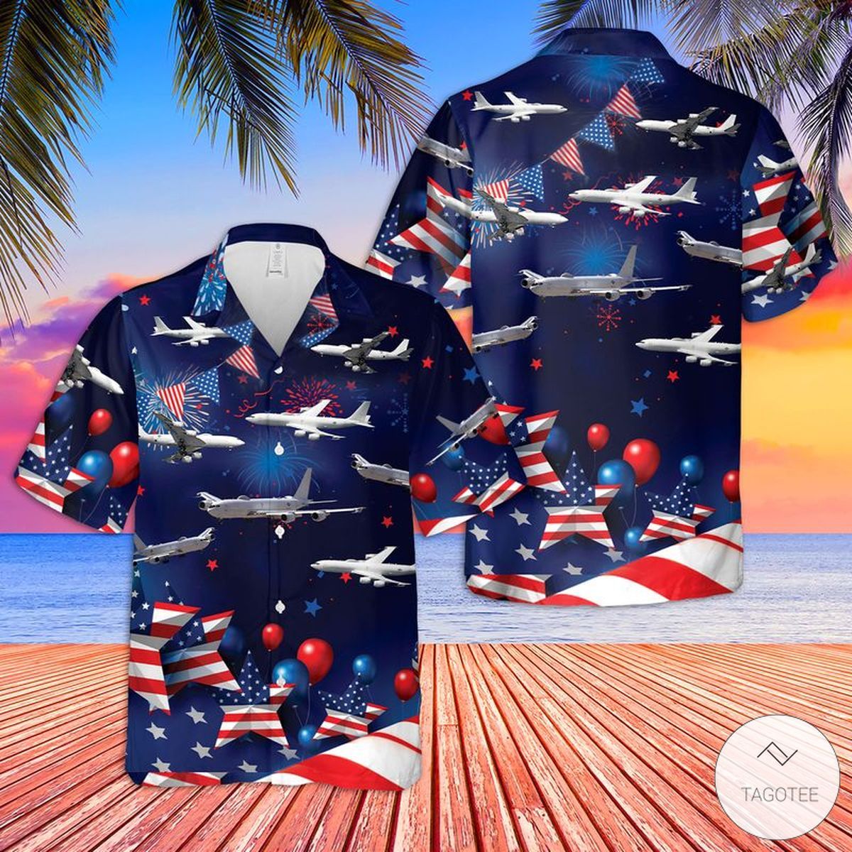 Boeing Mercury US Navy Patriotic 4tof July Themed Hawaiian Shirt