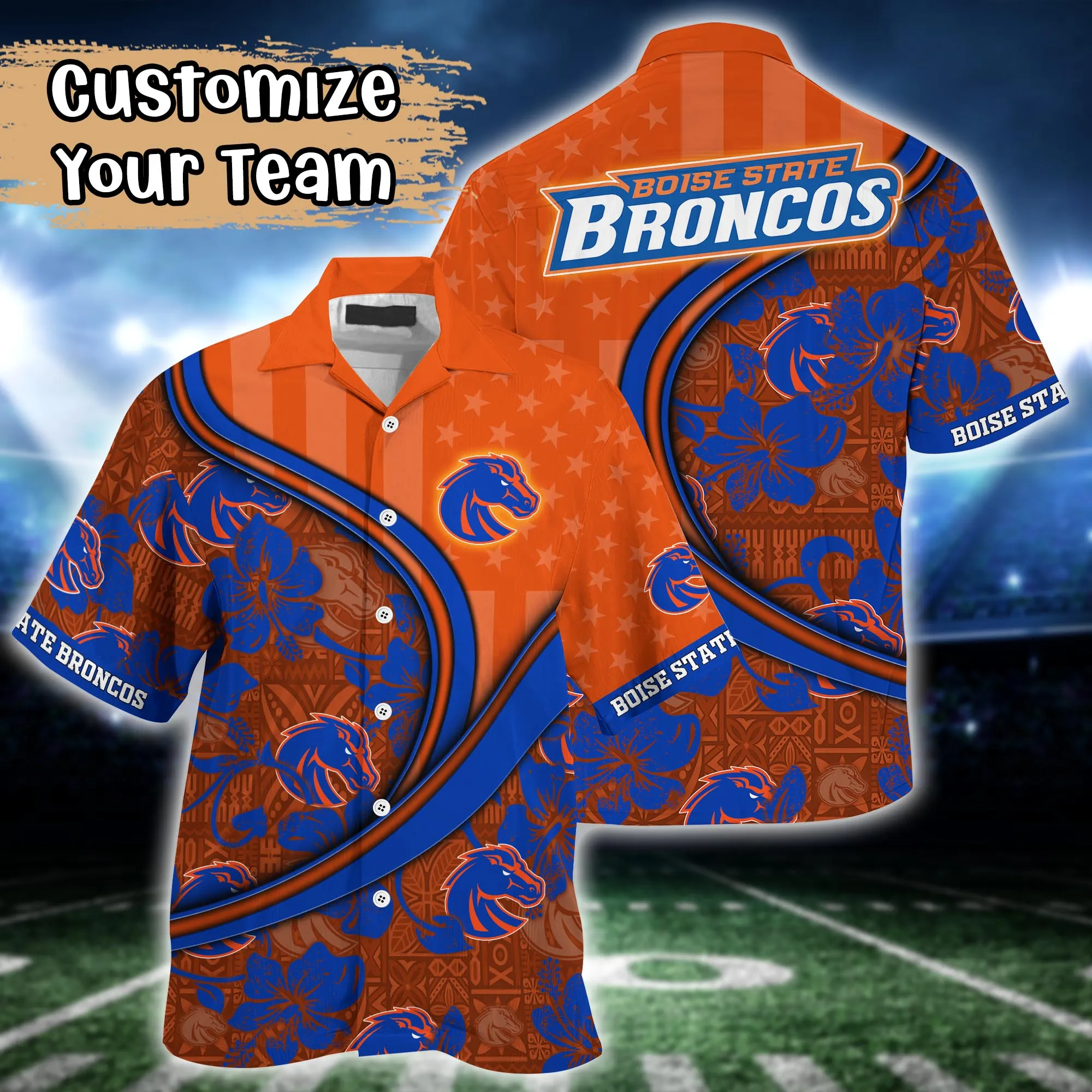 Boise State Broncos NCAA Us Flag Hawaiian Shirt Custom Summer Aloha Shirt Boise State Broncos NCAA Us Flag Hawaiian Shirt Custom Summer Aloha Shirt