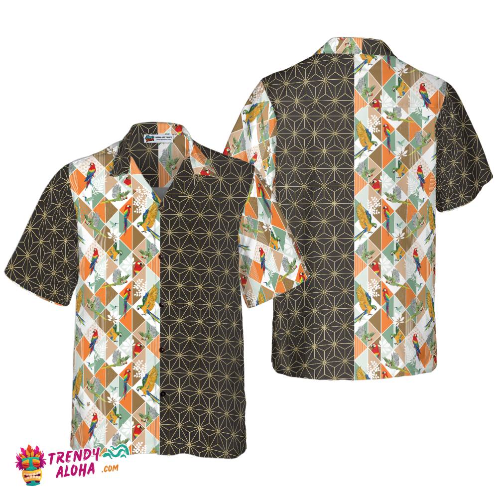 Bold Geometric Parrot Palm Hawaiian Shirt