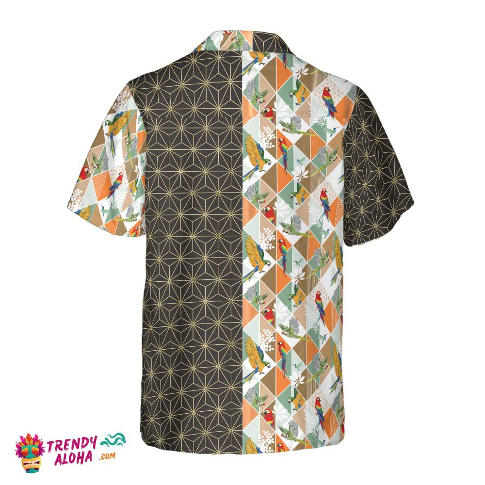 Bold Geometric Parrot Palm Hawaiian Shirt