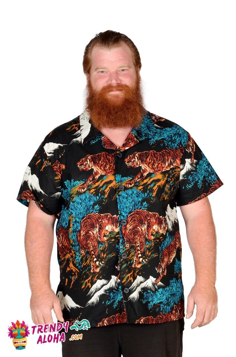 Bold Hawaiian Shirt with Striking Exotic Tiger Stripes for Outdoors