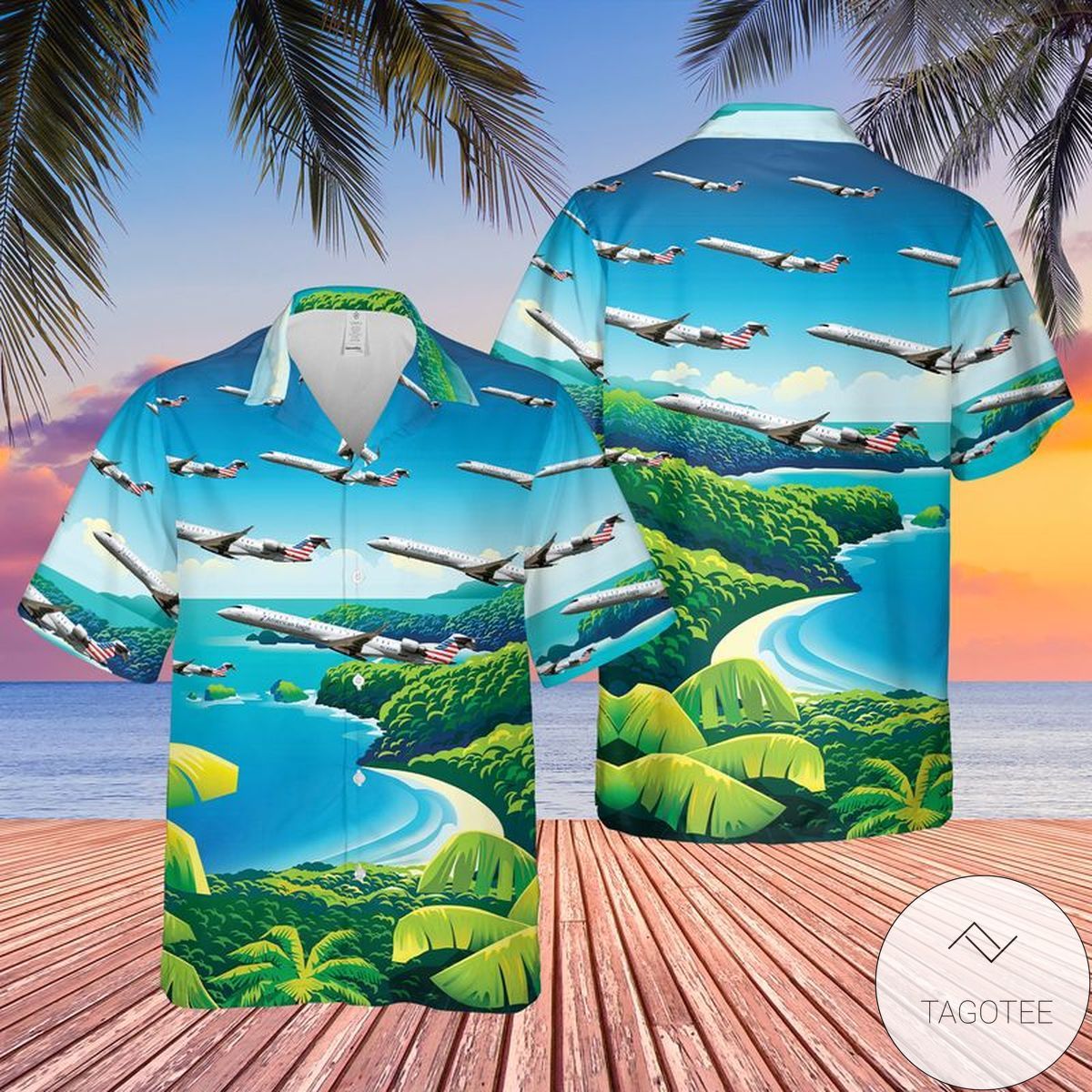 Bombardier Sky Adventure Pictured Exquisitely on Hawaiian Shirt