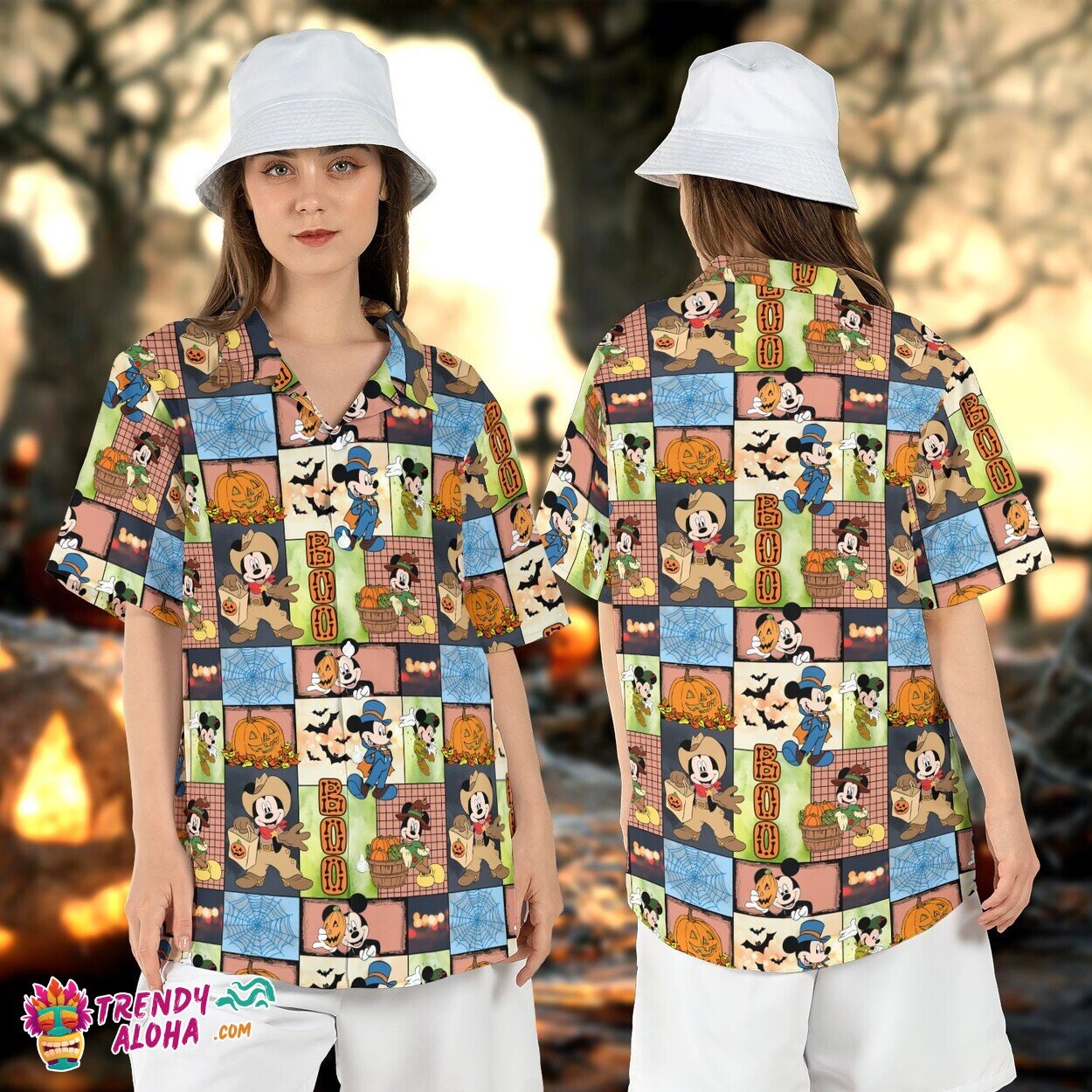 Boo Mickey Spooky Season Halloween Pumpkins Disney Aloha Top