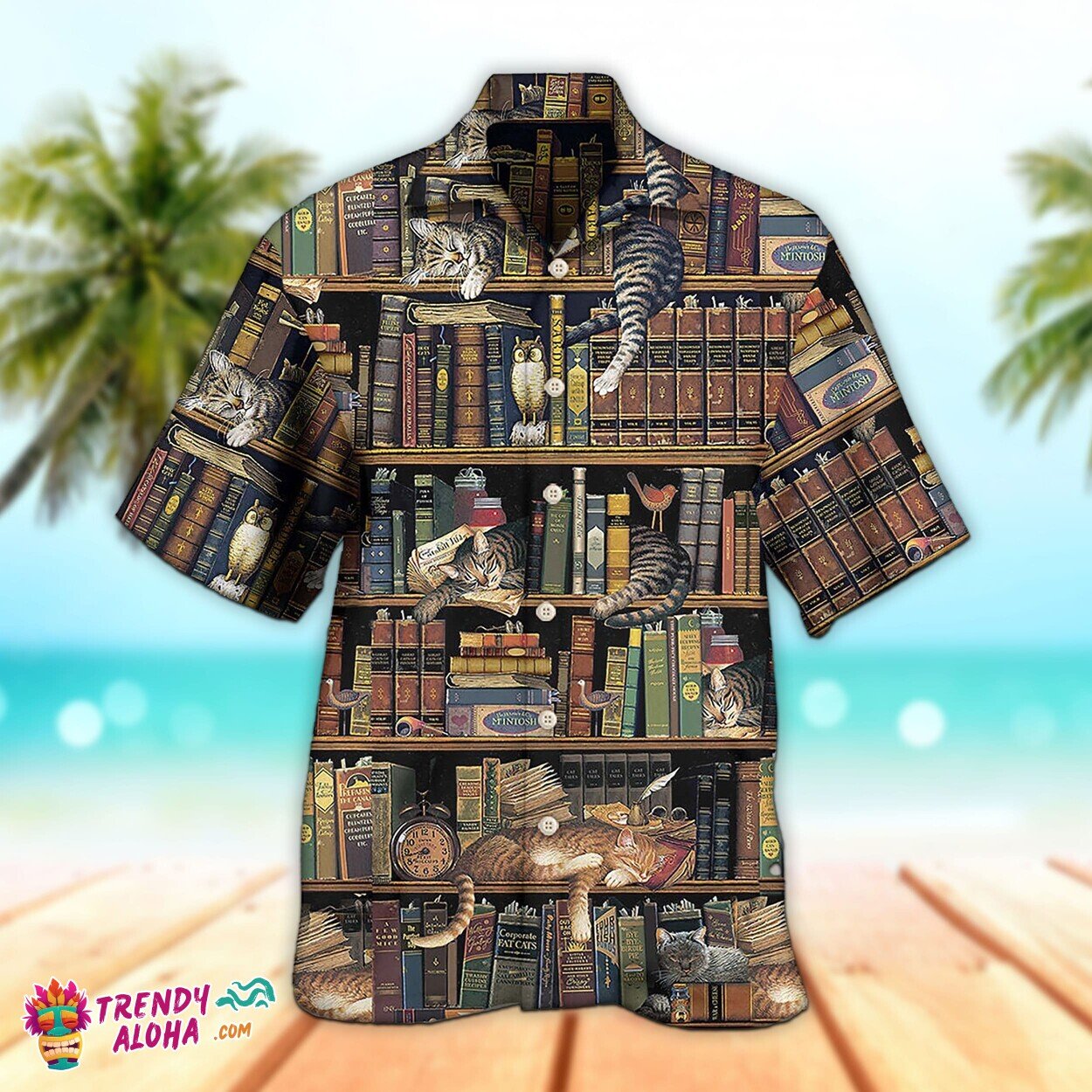 Book And Cat Vintage Unisex Hawaiian Shirt Fathers Day Gift