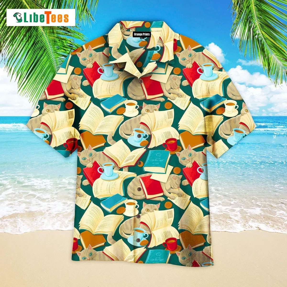Book Cat Cosy With Cafe Cup Pattern, Cat Trendy Hawaiian Shirt Perfect Gifts For Your Loved Ones