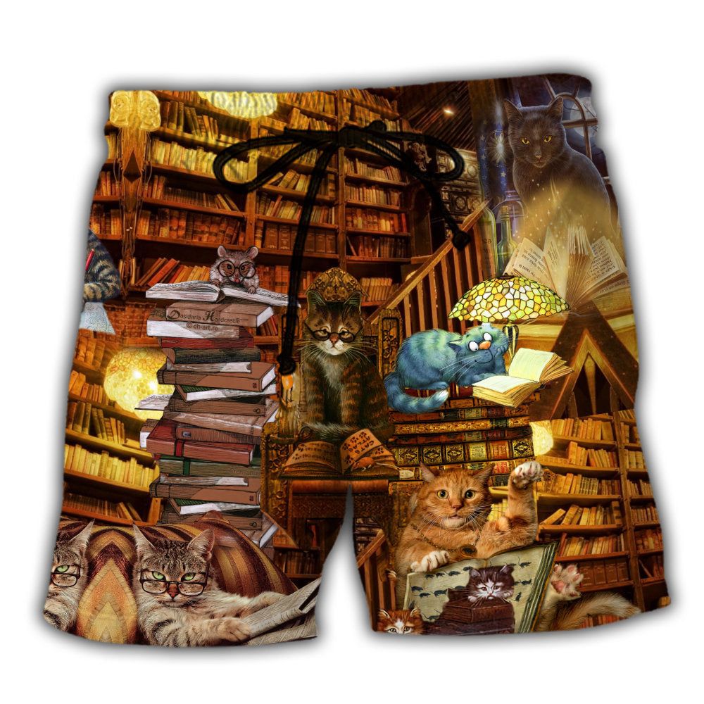 Book Cats Read Books Vintage Trendy Aloha Hawaiian Beach Shorts Book Cats Read Books Vintage Trendy Aloha Hawaiian Beach Shorts