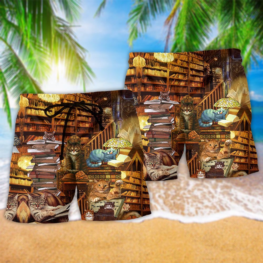 Book Happiness Is A Good Book And A Cat Trendy Aloha Hawaiian Beach Shorts