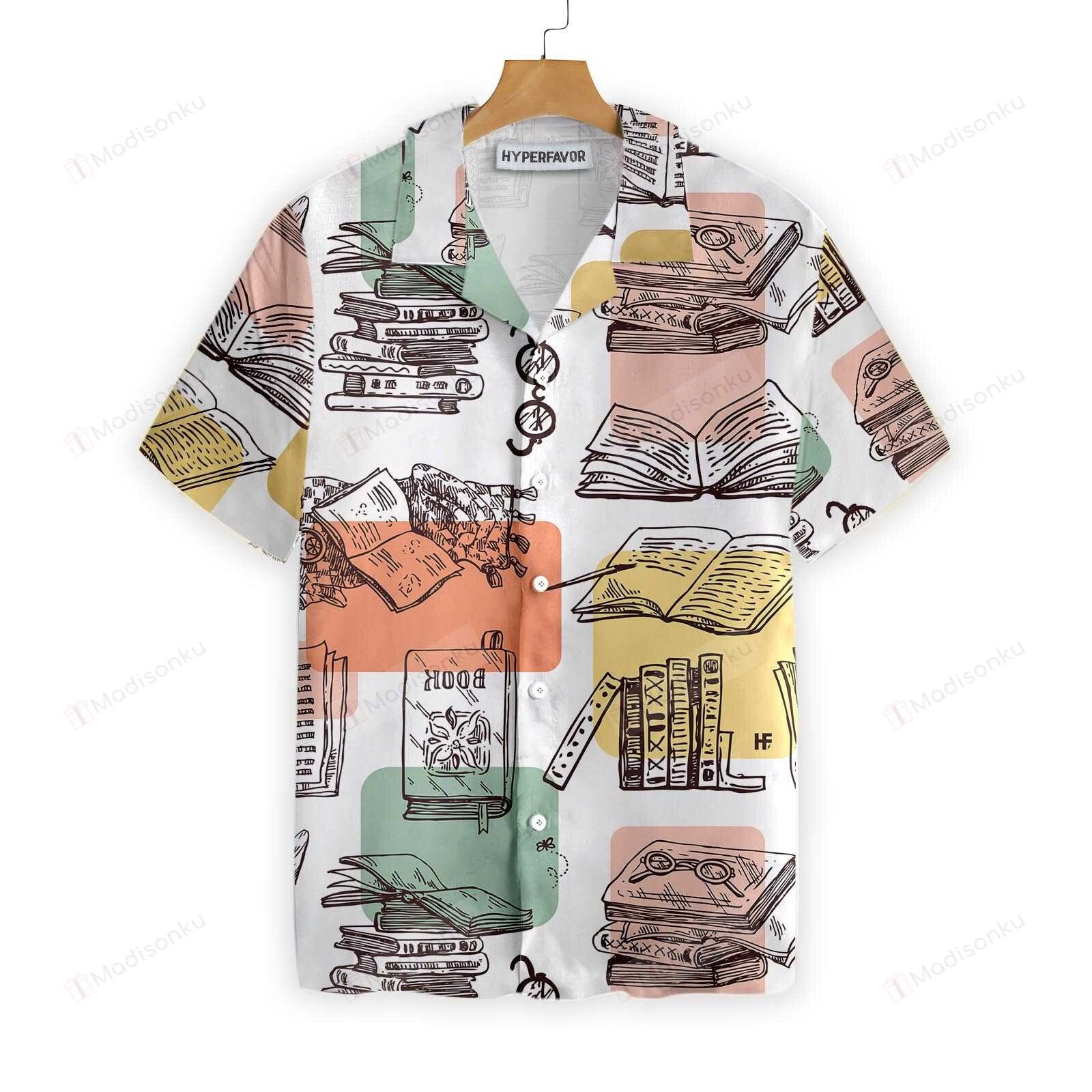 Book Hawaiian Shirt Book Reading Teacher Vintage White Aloha Shirt