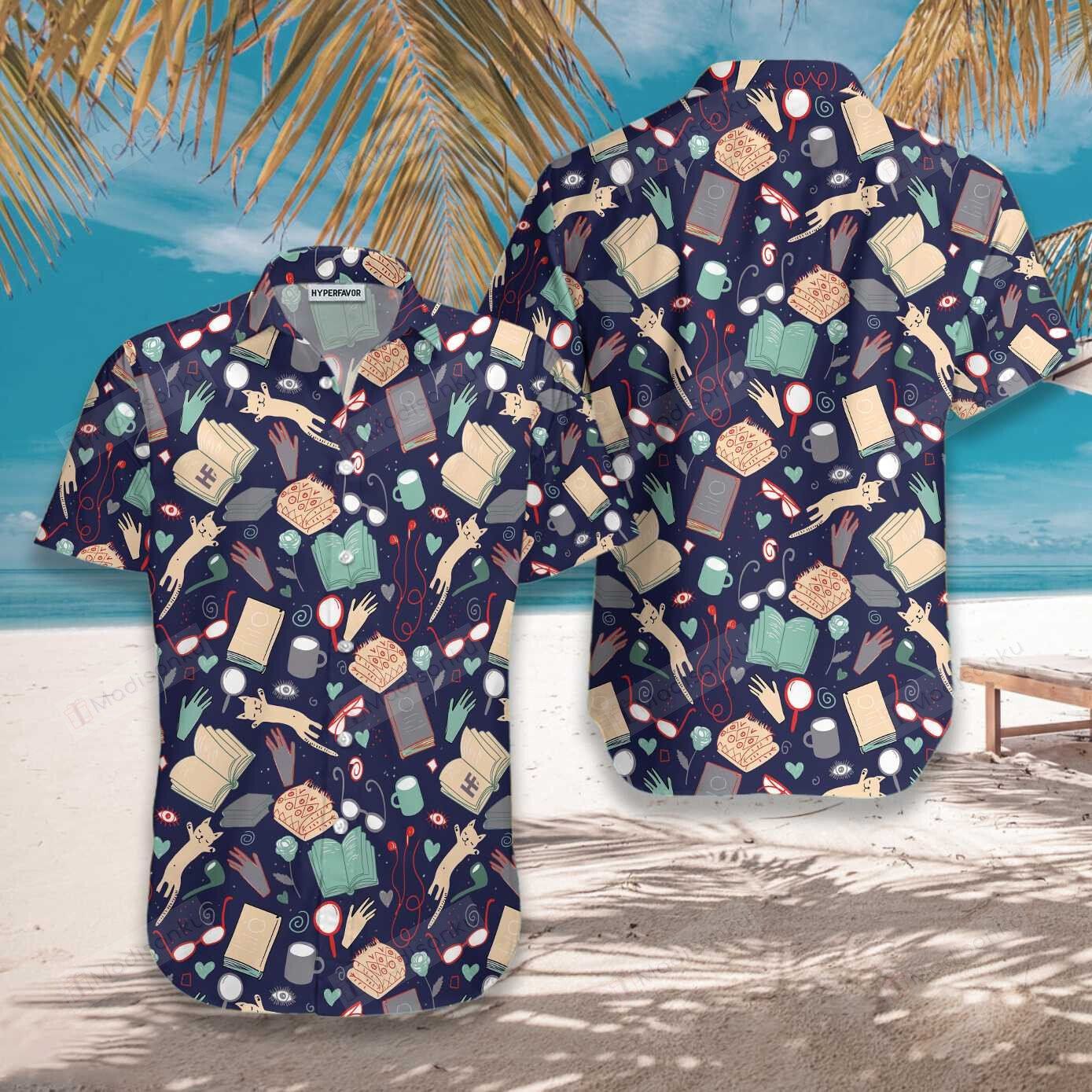Book Hawaiian Shirt Books And Cats Pattern Aloha Shirt Book Hawaiian Shirt Books And Cats Pattern Aloha Shirt
