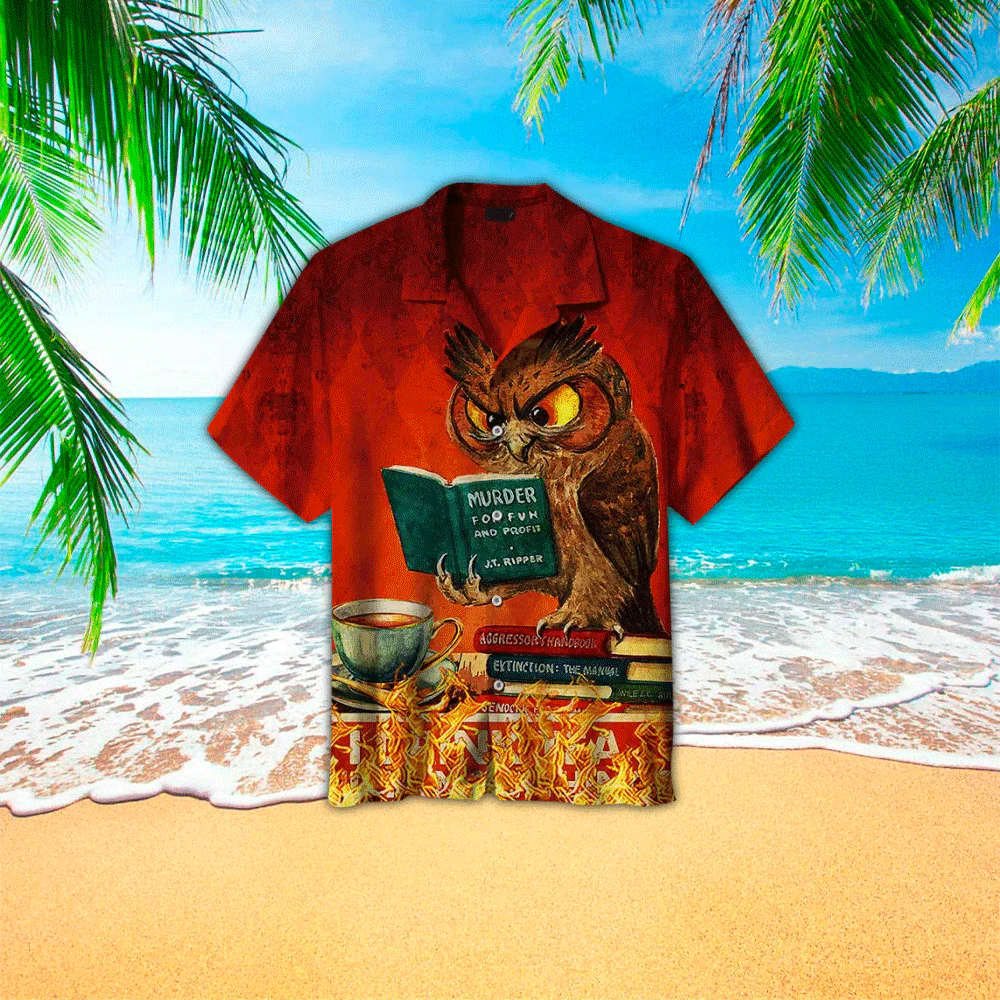 Book Hawaiian Shirt Owls Reading Book Red Aloha Shirt Book Hawaii Shirt