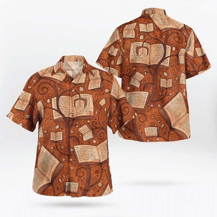 Book Hawaiian Shirt Tree Of Book Vintage Brown Aloha Shirt Book Hawaii Shirt