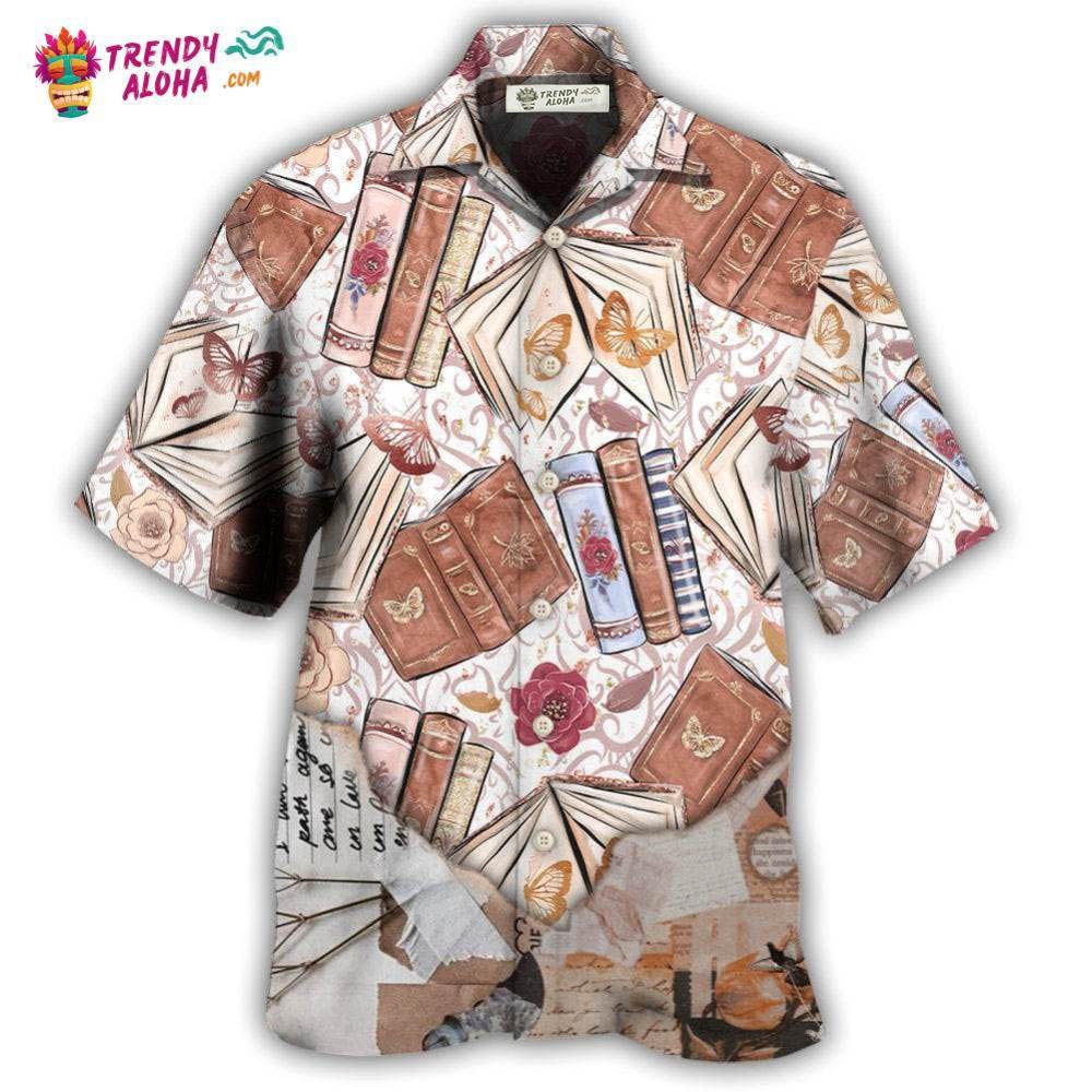 Book With Flower And Butterfly Hawaiian Shirt – Trendy Aloha