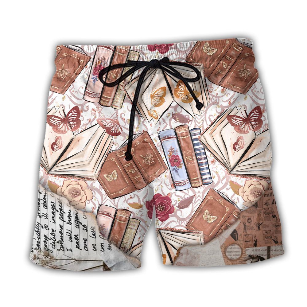 Book With Flower And Butterfly Trendy Aloha Hawaiian Beach Shorts Book With Flower And Butterfly Trendy Aloha Hawaiian Beach Shorts