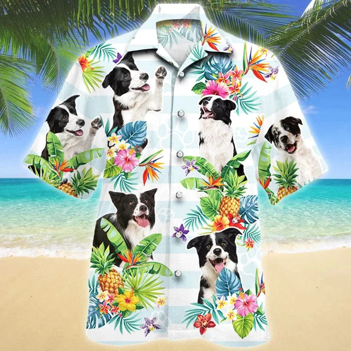 Border Collie Dog Tropical Flower Summer Beach Palm Tree Pattern Trendy Hawaiian Shirt