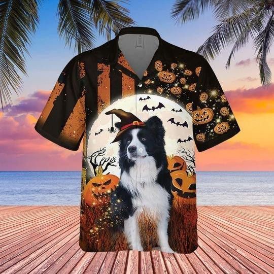 Border Collie Happy Halloween Trendy Hawaiian Shirt, Unisex Print Aloha Short Sleeve Casual Shirt