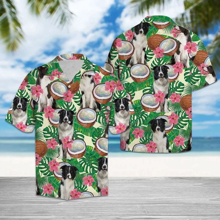 Border Collie Tropical Coconut Cut In Half Summer Vacation Pattern Trendy Hawaiian Shirt
