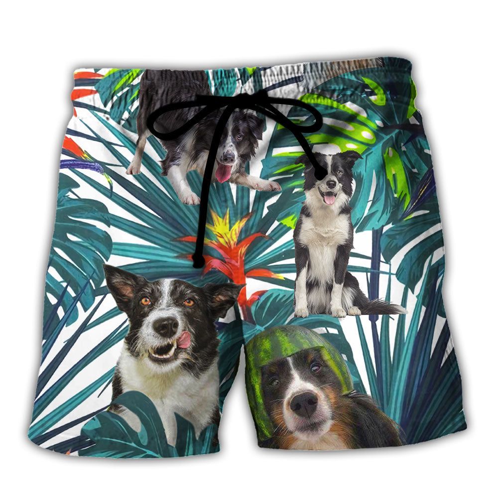 Border Collie Tropical Leaf Dog Lover Trendy Aloha Hawaiian Beach Shorts Border Collie Tropical Leaf Dog Lover Trendy Aloha Hawaiian Beach Shorts