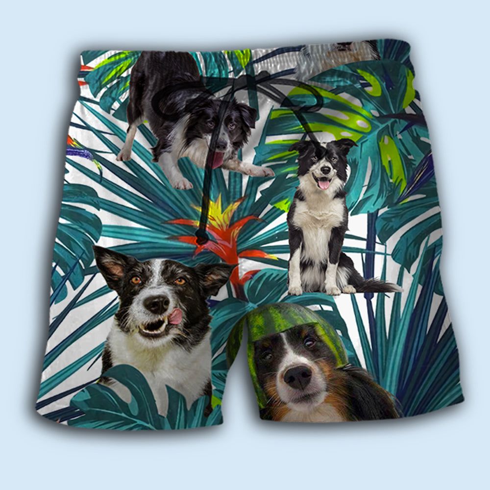 Border Collie Tropical Leaf Dog Lover Trendy Aloha Hawaiian Beach Shorts
