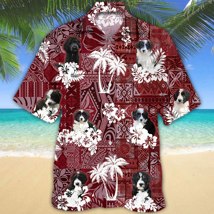 Border Doodle Red Trendy Hawaiian Shirt, Gift For Dog Lover Shirts, Animal Summer Shirts, Trendy Hawaiian Shirt Men