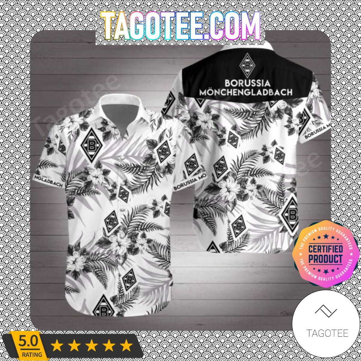 Borussia M?Nchengladbach Black Tropical Floral White Trendy Hawaiian Shirt Aloha Shirt