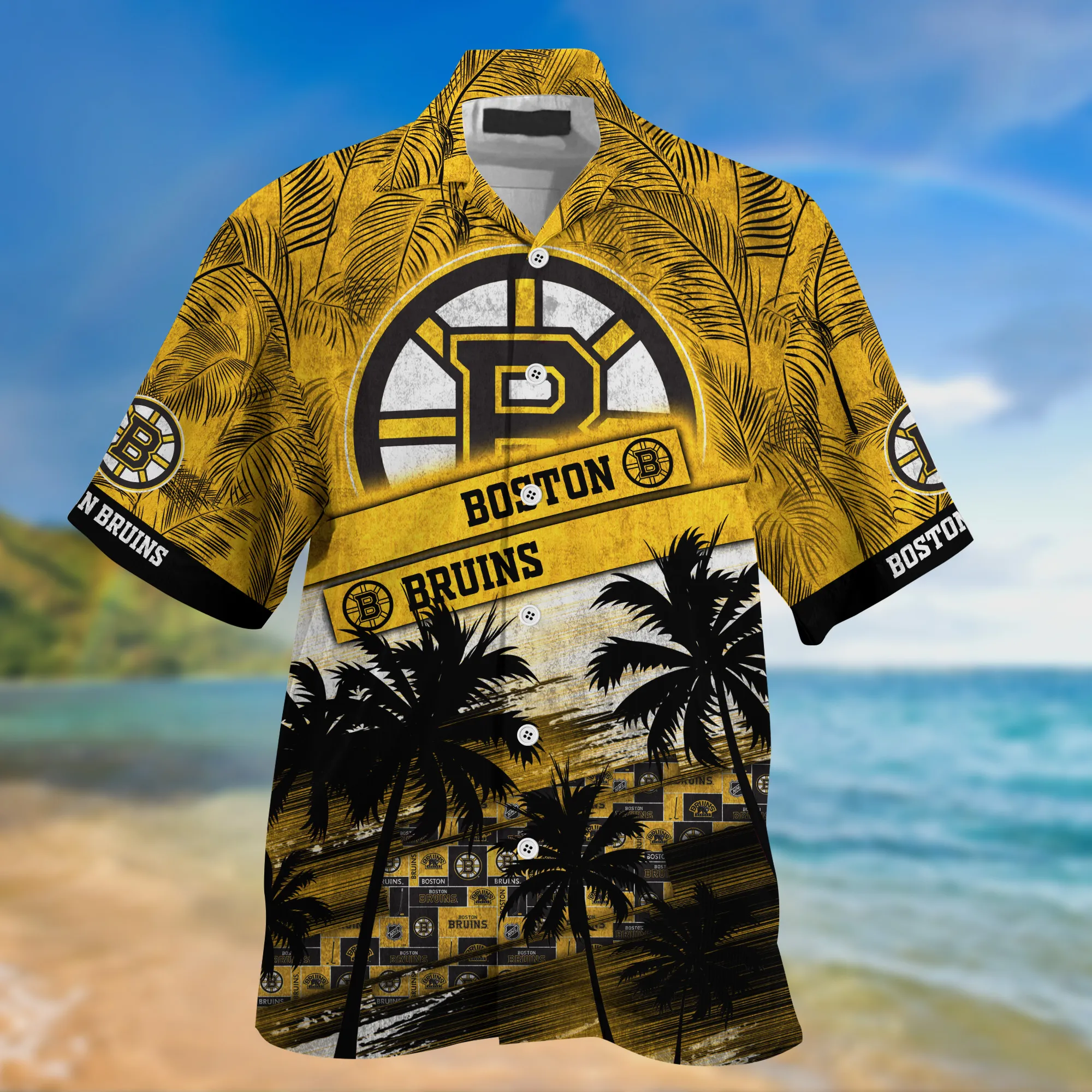 Boston Bruins NHL Palm Tree Pattern Hawaii Shirt For Sports Fans Unisex Sport Hawaii Shirt