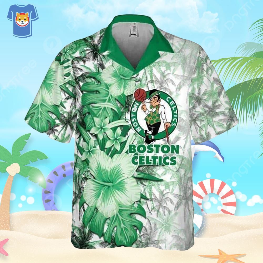 Boston Celtics Hawaiian Shirt Hibiscus Flower Pattern
