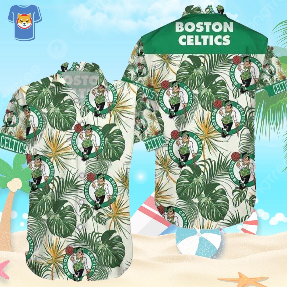 Boston Celtics Hawaiian Shirt Palm Leaves Pattern All Over Print