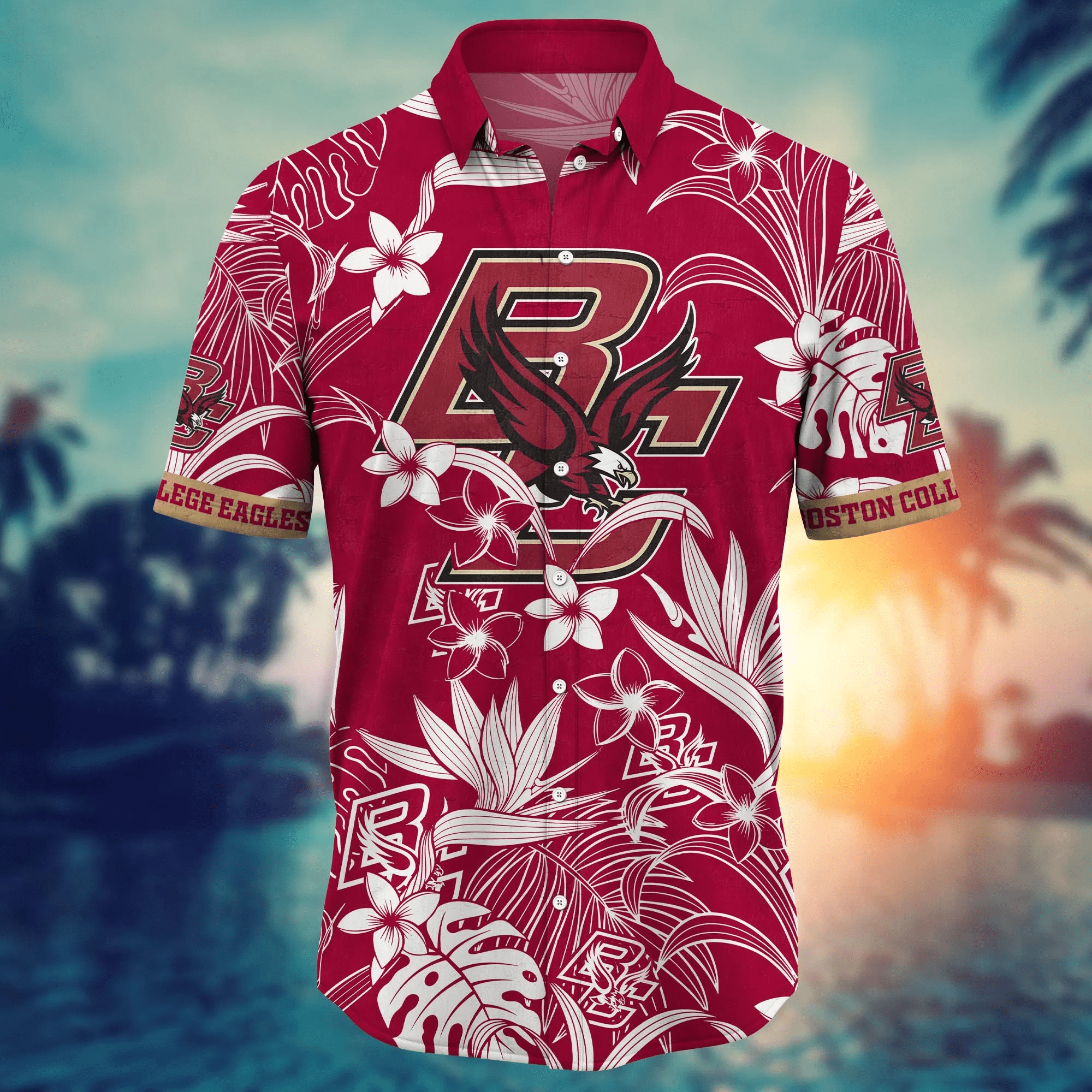 Boston College Eagles NCAA Hawaiian Shirt Straw Hatstime Aloha Shirt