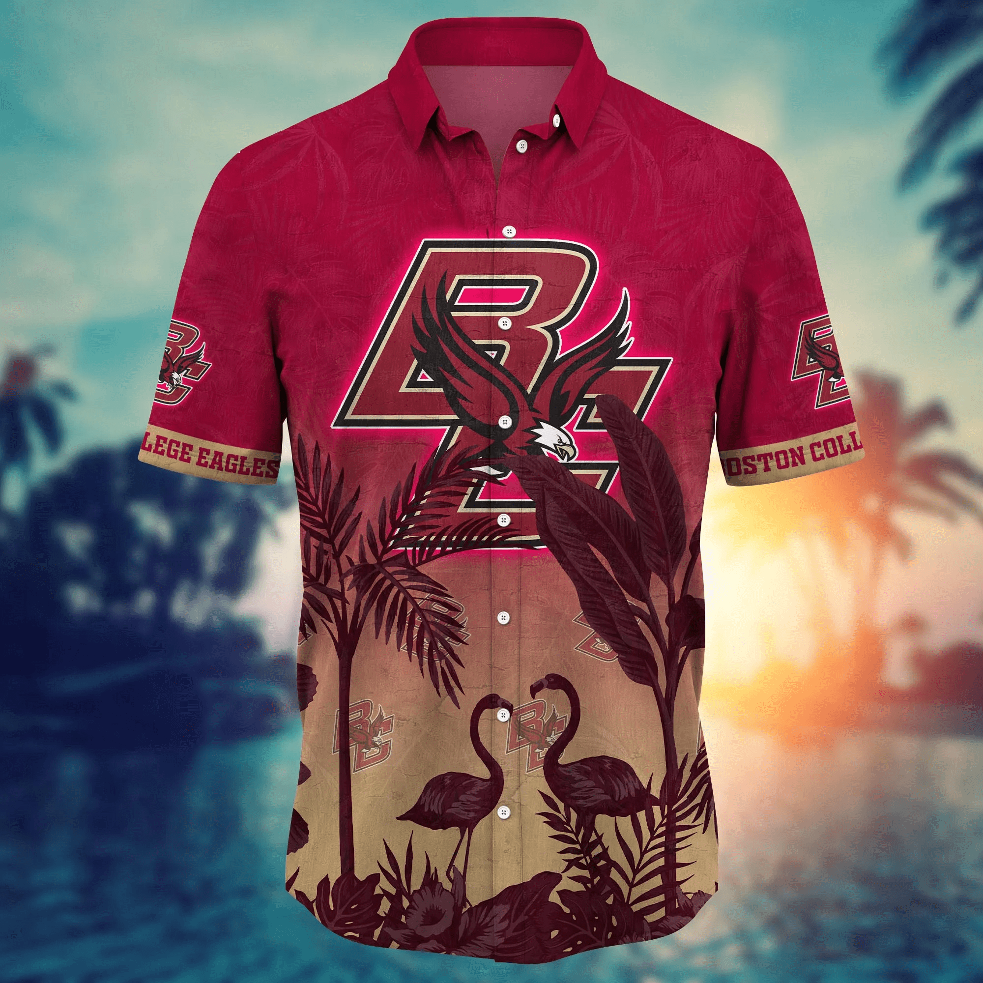 Boston College Eagles NCAA Hawaiian Shirt Tan Linestime Aloha Shirt