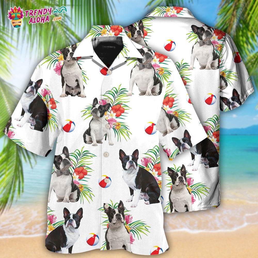 Boston Terrier Dog Ball Tropical Floral Hawaiian Shirt – Trendy Aloha
