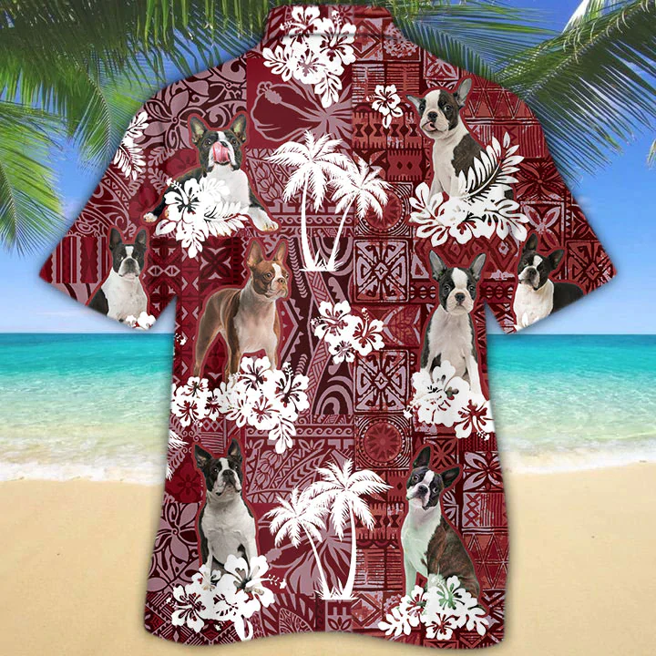 Boston Terrier Red Trendy Hawaiian Shirt, Gift For Dog Lover Shirts, Animal Summer Shirts, Trendy Hawaiian Shirt Men