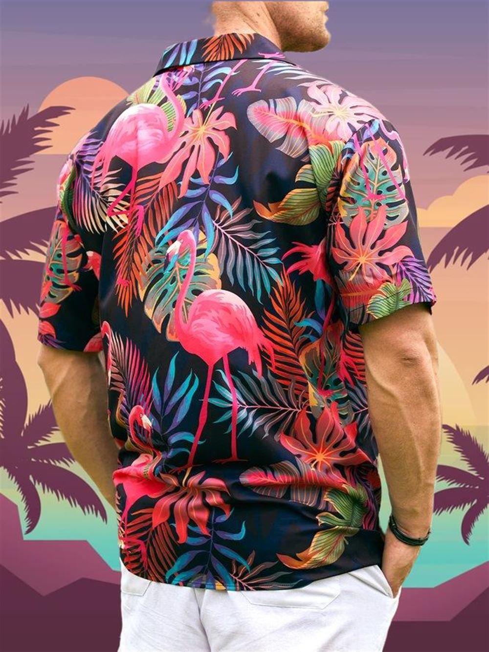 Botanical Flamingo Print Casual Short Sleeve Hawaiian Shirt Botanical Flamingo Print Casual Short Sleeve Hawaiian Shirt