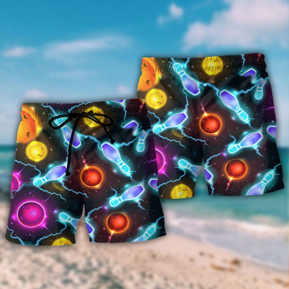Bowling Ball And Pins Amazing Galaxy Trendy Aloha Hawaiian Beach Shorts