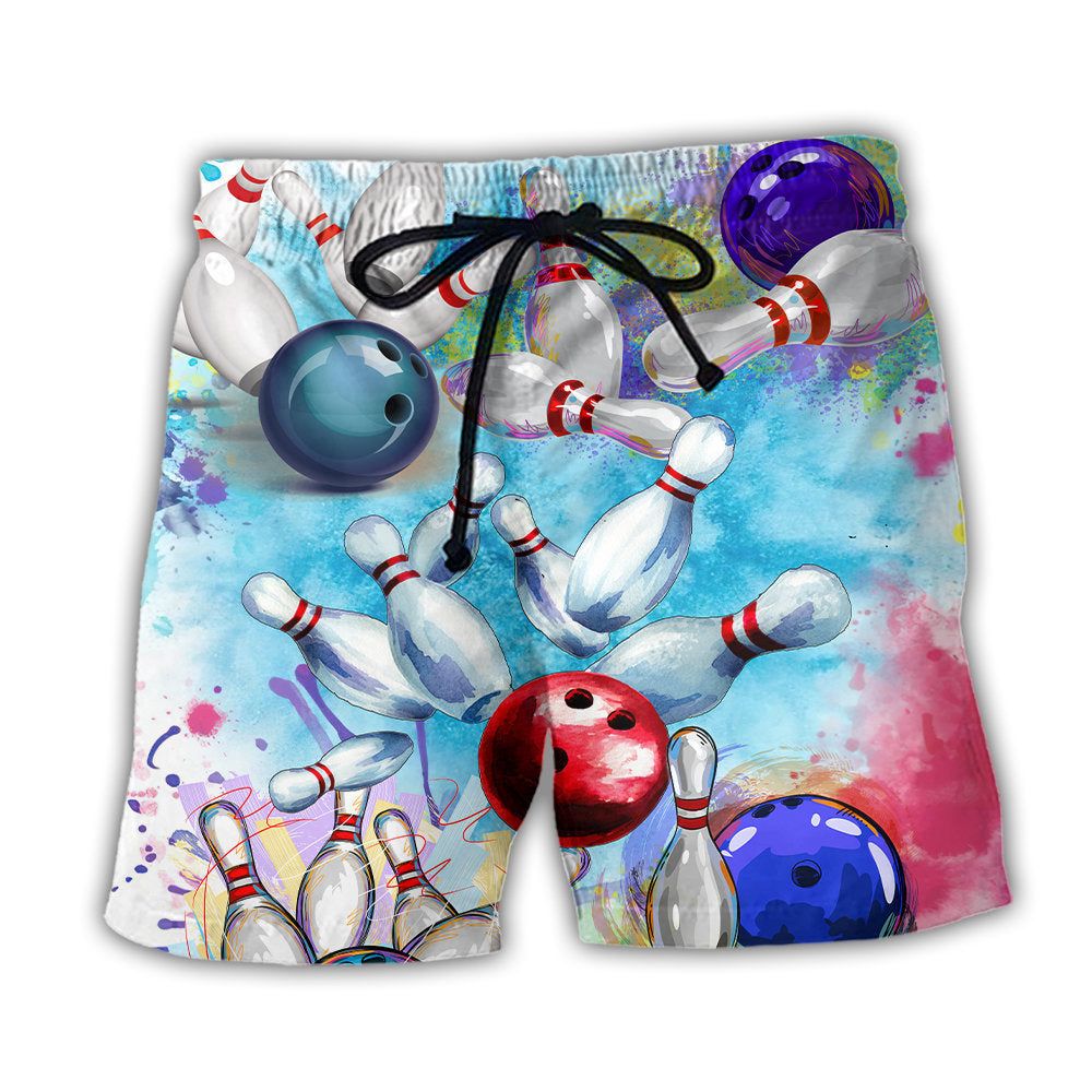 Bowling Ball And Pins Colorful Style Trendy Aloha Hawaiian Beach Shorts Bowling Ball And Pins Colorful Style Trendy Aloha Hawaiian Beach Shorts