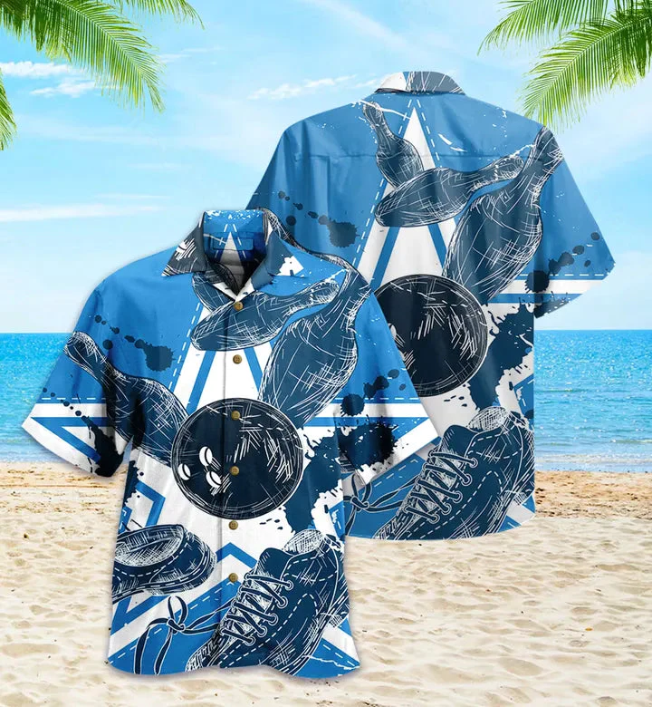 Bowling Blue Trendy Hawaiian Shirt 3D For Men And Women