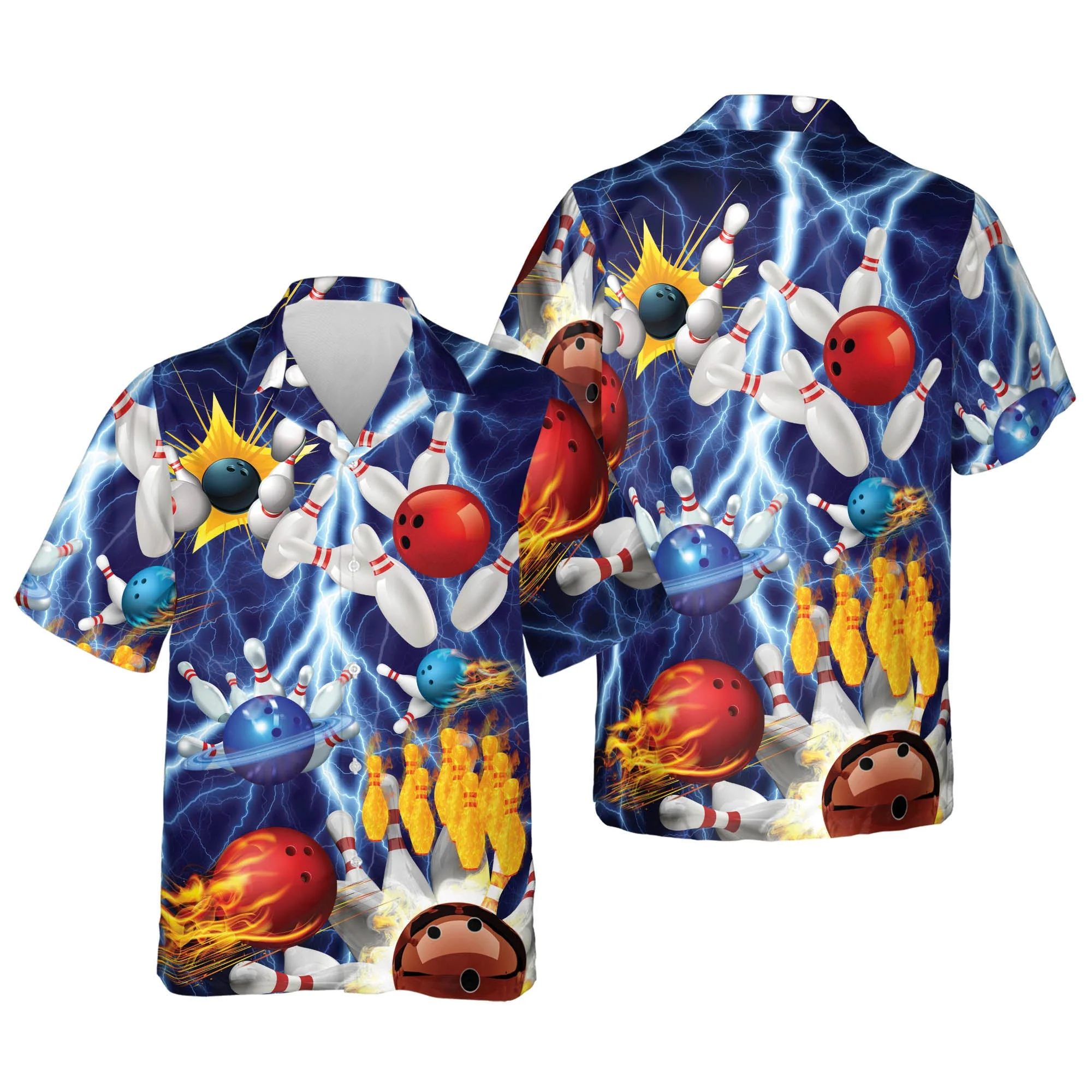Bowling Button-Down Short Sleeve Trendy Hawaiian Shirt, Bowling Trendy Hawaiian Shirt For Men