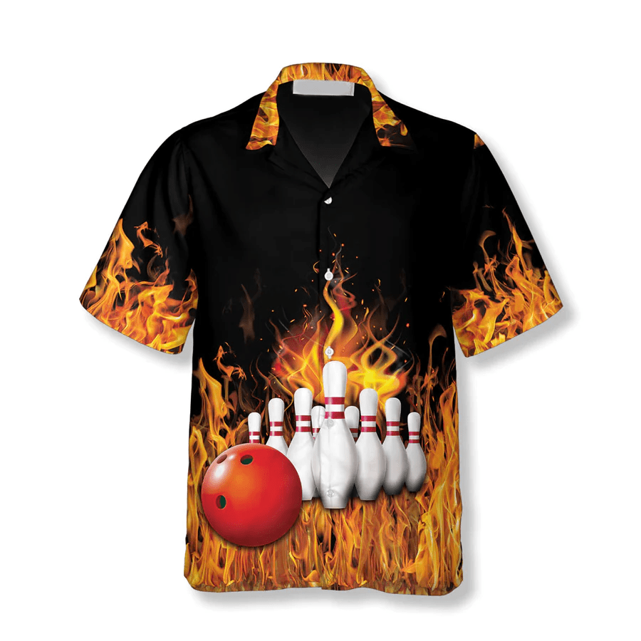 Bowling Flame Ball And Pins Bowling Trendy Hawaiian Shirt
