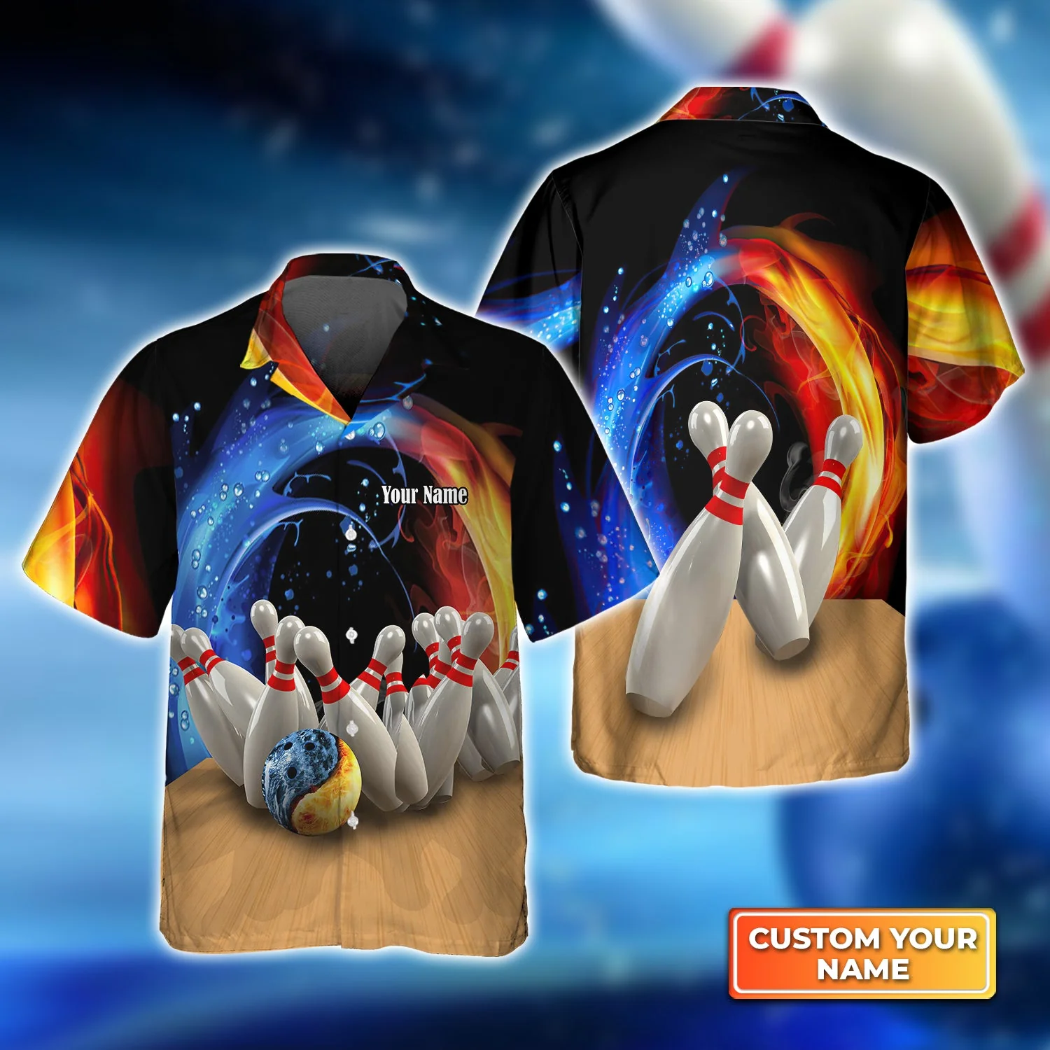 Bowling Game Strike Water And Fire Trendy Hawaiian Shirt, Bowling Trendy Hawaiian Shirt For Men, Women, Bowling Team Shirt