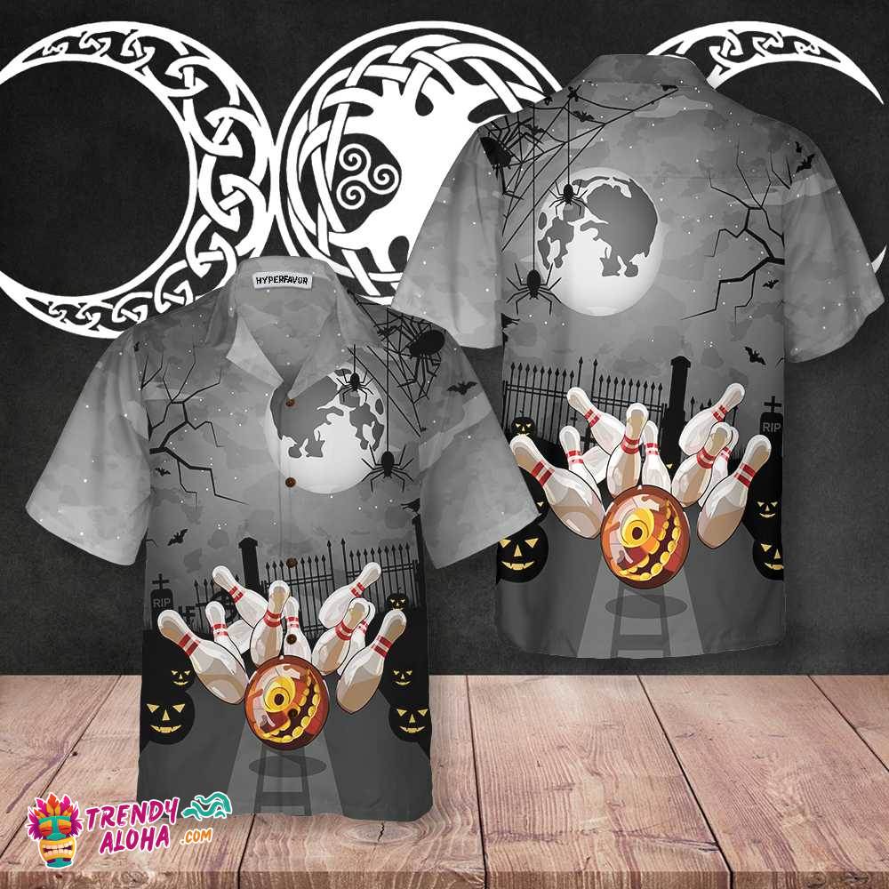 Bowling Halloween Hawaiian Shirt, Spooky 10 Pin Bowling Halloween Shirt