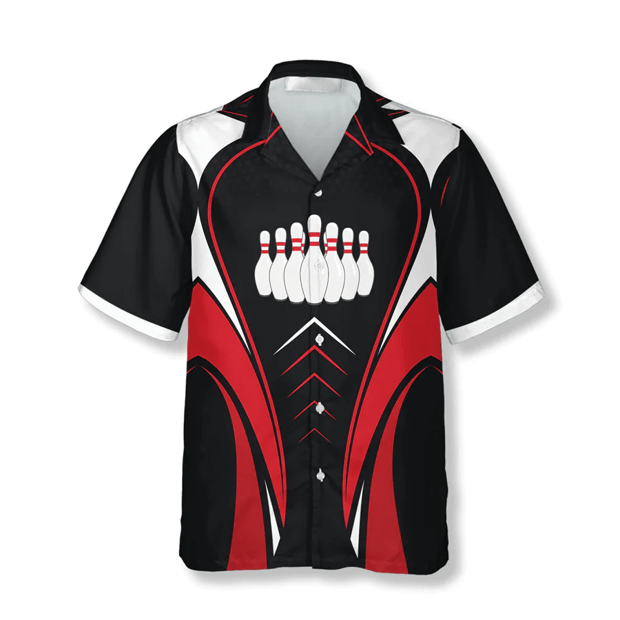 Bowling Pins Red Black Custom Bowling Trendy Hawaiian Shirt, Bowling Team Shirt, Bowling Player Gift