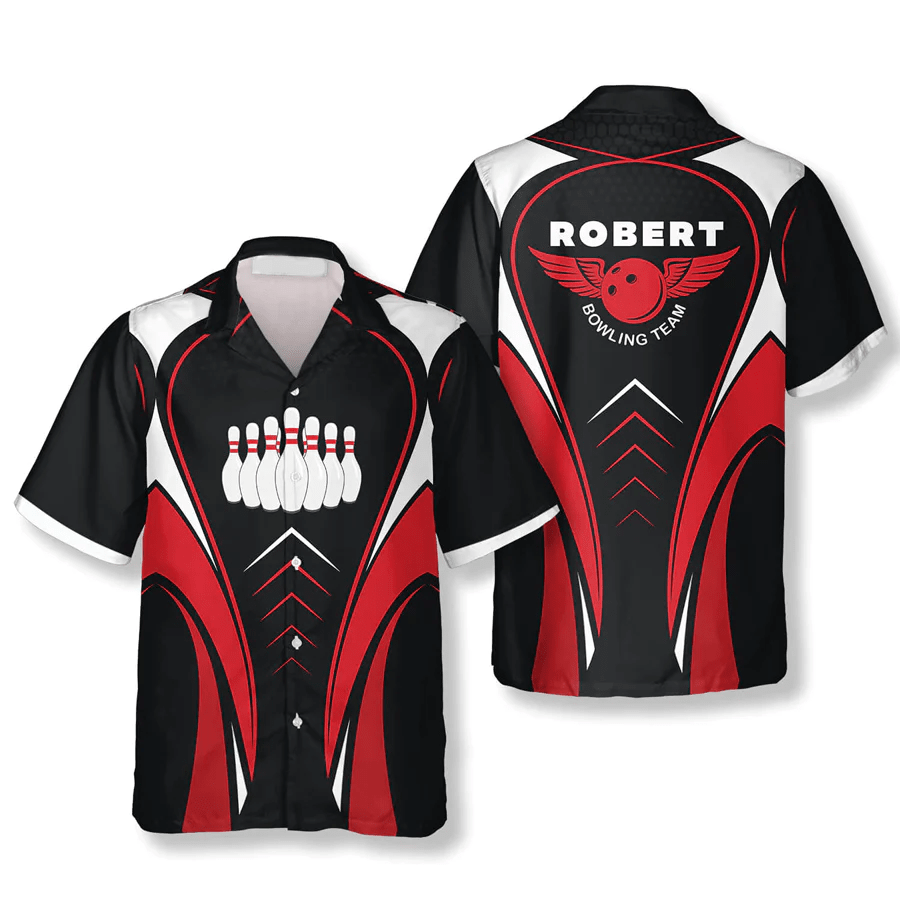 Bowling Pins Red Black Custom Bowling Trendy Hawaiian Shirt, Bowling Team Shirt, Bowling Player Gift Bowling Pins Red Black Custom Bowling Trendy Hawaiian Shirt, Bowling Team Shirt, Bowling Player Gift