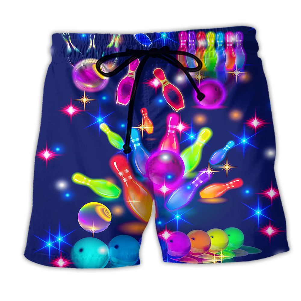 Bowling Rainbow Neon Style Trendy Aloha Hawaiian Beach Shorts Bowling Rainbow Neon Style Trendy Aloha Hawaiian Beach Shorts