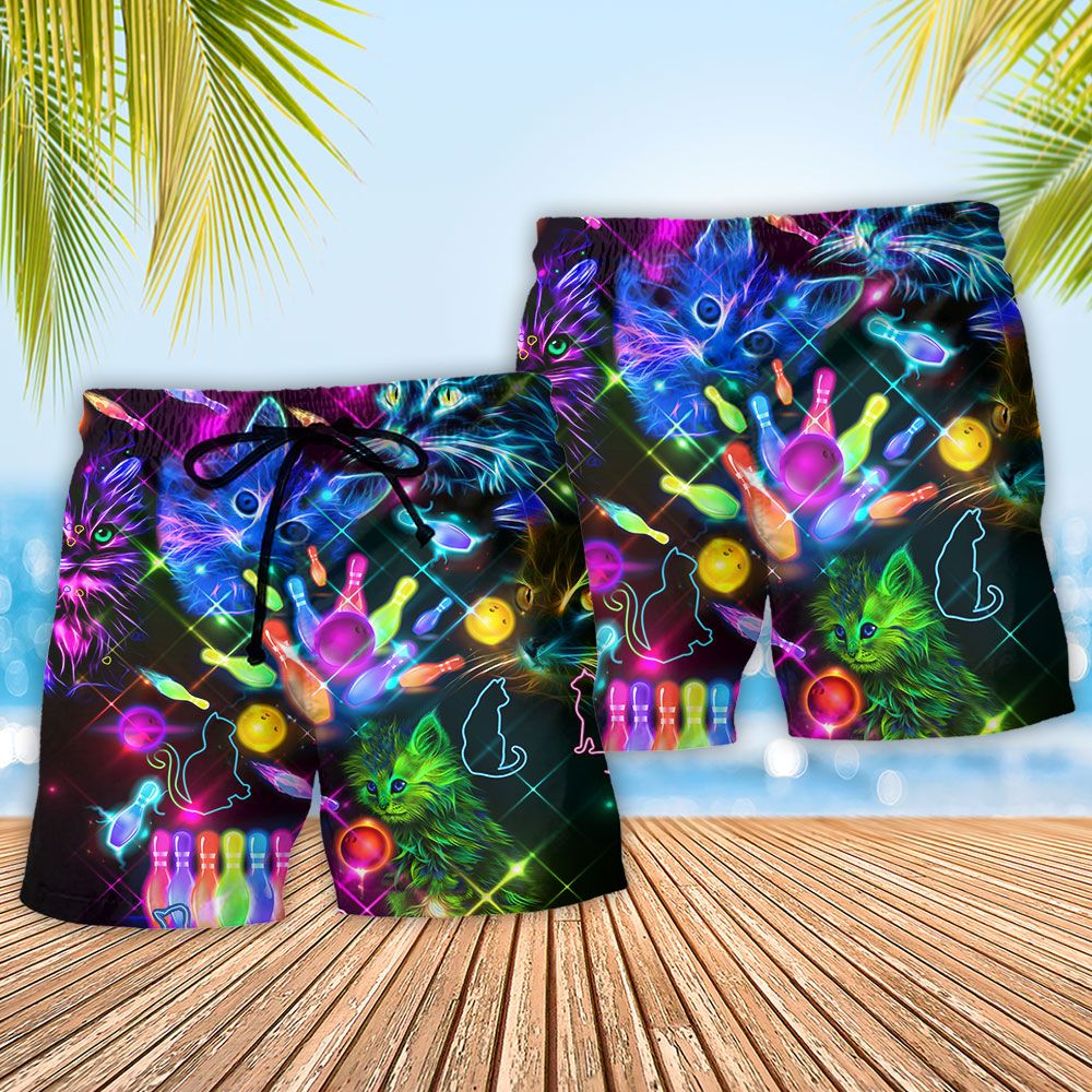 Bowling Rolling With My Homies Cats Color Stunning Trendy Aloha Hawaiian Beach Shorts