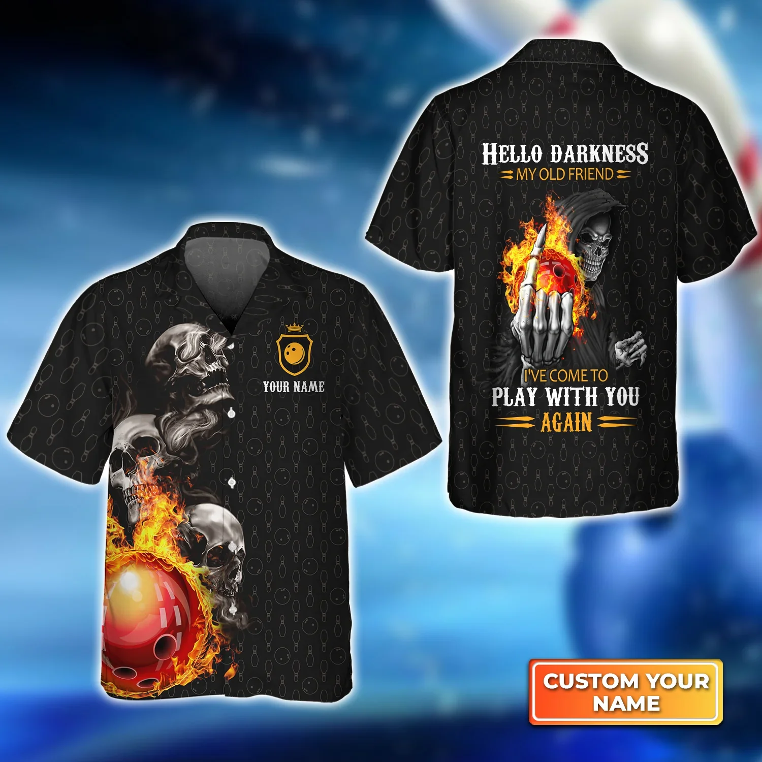 Bowling Skull Hello Darkness My Old Friend Skittles Trendy Hawaiian Shirt, Bowling Trendy Hawaiian Shirt For Men, Women, Bowling Team